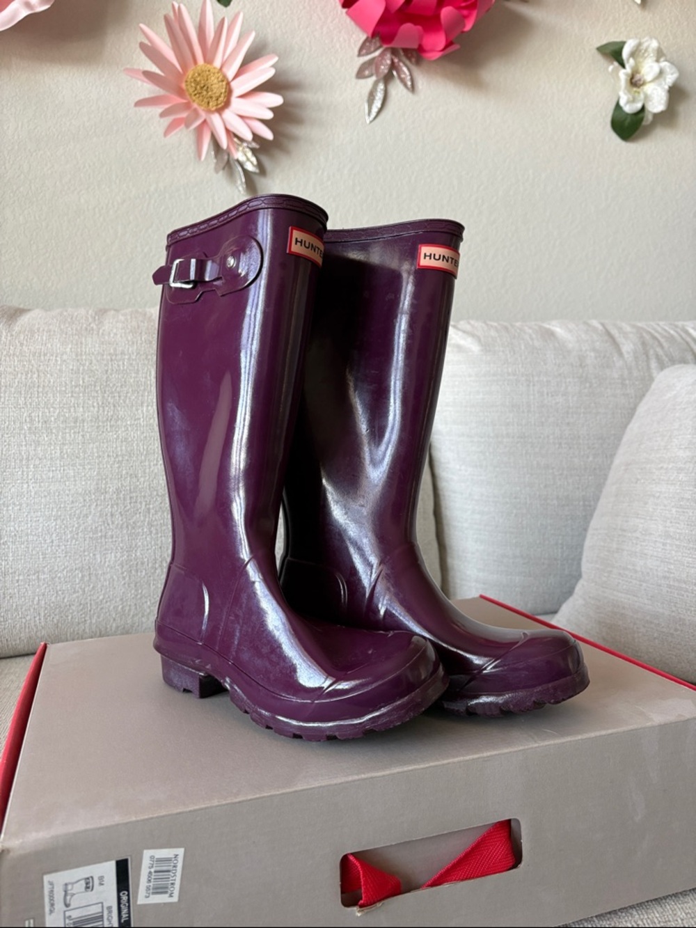 Hunter Glossy Tall Rain Boots in Plum